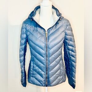Michael Kors Puffer Jacket Quilted Down Packable Jacket Winter Coat Blue Medium